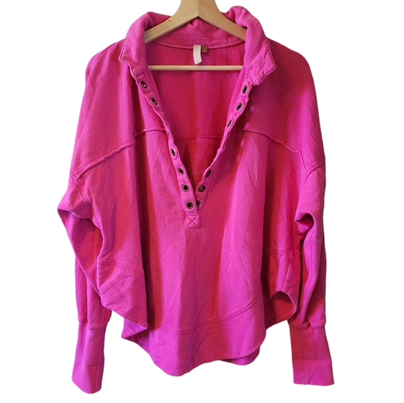 Pilcro by Anthropologie Spliced Henley Longsleeve Neon Pink Glow Top, Size M - Picture 3 of 15